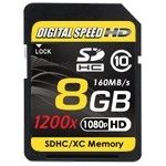 Digital Speed 1200X 8GB Professional High Speed Mach III 160MB/s Error Free (SDHC) HD Memory Card Class 10